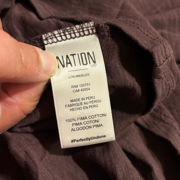 Nation LTD Womens S Silvia Pima Cotton Flare Ruched 3/4 Sleeve Top Purple TShirt - Picture 7 of 8